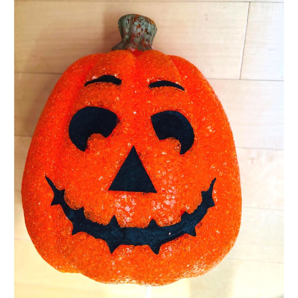 Vintage Melted Plastic Popcorn Jack O Lantern Light-Up Pumpkin 10"  Halloween